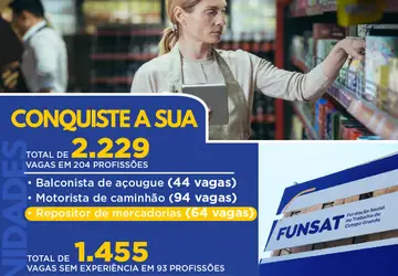  Funsat oferece 2.229 vagas de emprego em 292 empresas nesta sexta-feira (10) 